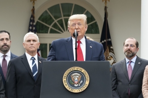 President Donald J. Trump, joined by Vice President Mike Pence and members of the White House Coronavirus Task Force 13 March 2020