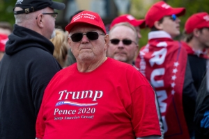 A Trump supporter waits to get into Trump's Rally at the Mayo Civic Center in Rochester Minnesota