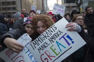 Protest against Donald Trump "Immigrants Make America Great"