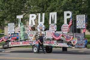 Trump Unity Bridge "Honk 4 Trump" Trailer Float - University of Iowa, Iowa City