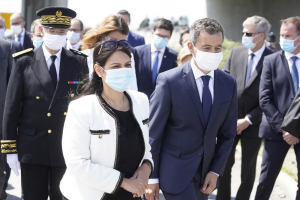 Priti Patel visits Calais 12/07/2020. Home Secretary meets French Interior Minister M. Gerald Darmanin and visits area previously used by people trying to reach UK.