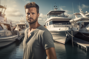 Entrepreneur next to boats in Florida, US AI Generated