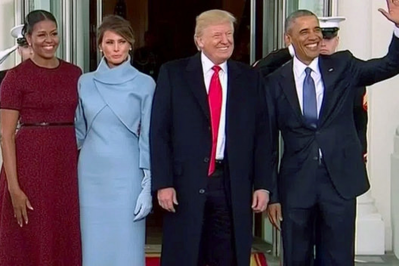 Donald Trump and Barack Obama with wives Melania Trump and Michelle Obama