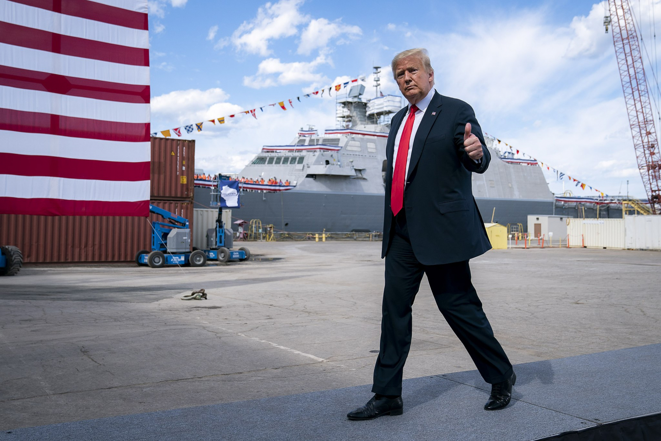 President Donald J. Trump delivers remarks to employees and guests Thursday, June 25, 2020, at Fincantieri Marinette Marine in Marinette, Wis.